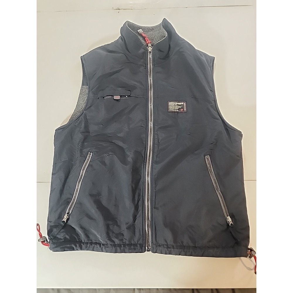 Abercrombie &‎ Fitch Mens Reversible Jacket Vest Fleece Black Gray Large Vintage